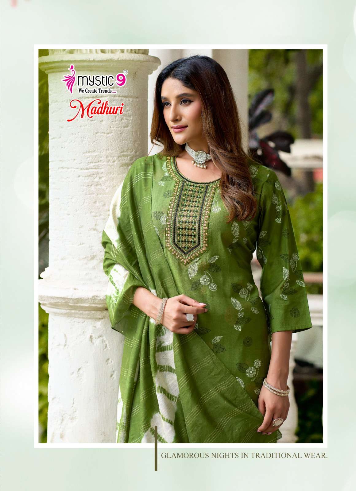 MYSTIC 9 MADHURI VOL 2 VERTICAN FOIL PRINT STRAIGHT CUT CATALOGUE SALWAR SUIT TREND DEALER